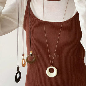 Niche Style Ring Pendant Long Women's Sweater Chain Black Rope