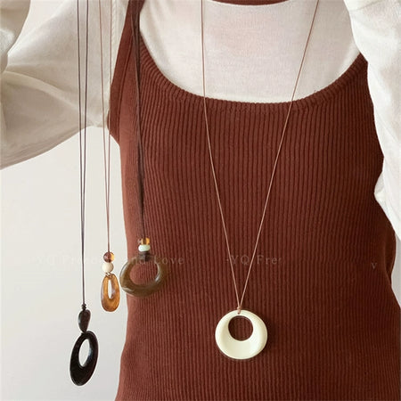Niche Style Ring Pendant Long Women's Sweater Chain Black Rope