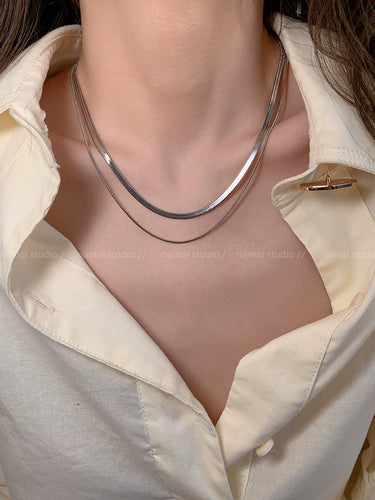Niche Style Titanium Steel Double Layer Twin Snake Bone Female Fine Necklace