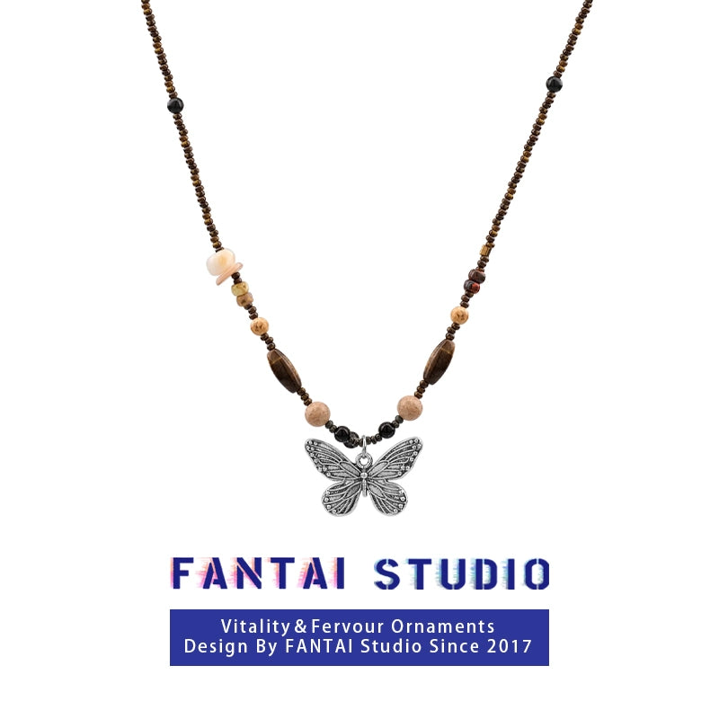 Niche Style Butterfly Chinese Ancient Style Zen Women's Sweater Chain Beaded