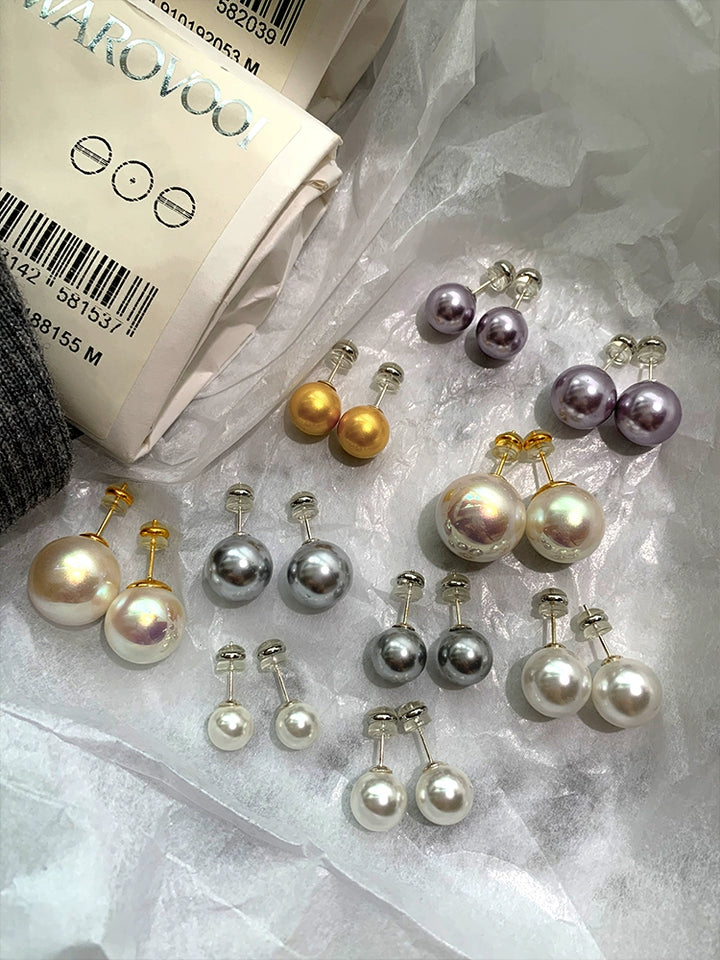 Tahidishijia Women's Platinum Gray French Pearl Stud Earrings