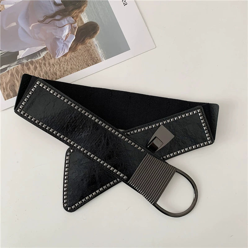Fancy Stretch Women's Ins Outer Coat Wide Belt