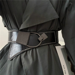 Fancy Stretch Women's Ins Outer Coat Wide Belt