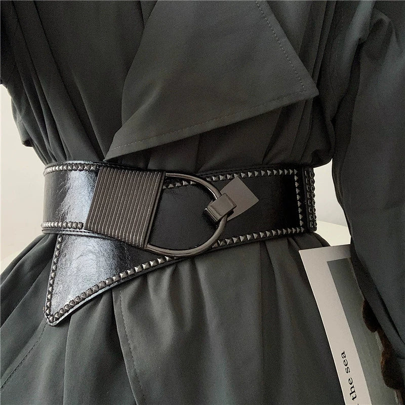 Fancy Stretch Women's Ins Outer Coat Wide Belt
