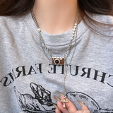 Brown Women's Sweet Cool Sexy Style Pearl Sweatshirt Necklace