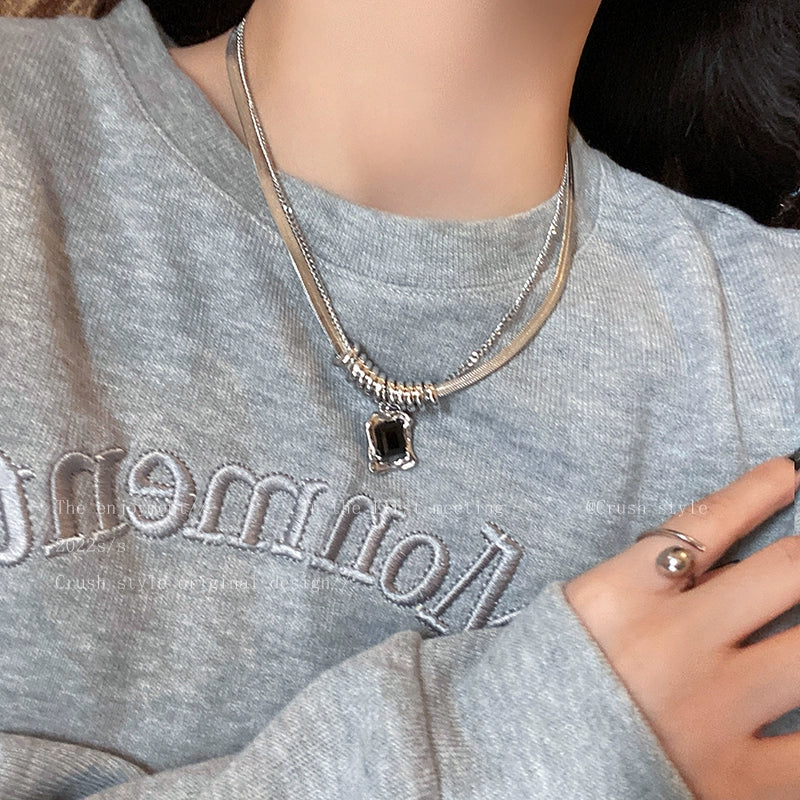 Niche Style Titanium Steel Sweatshirt Female Ornament Clavicle Chain Zircon