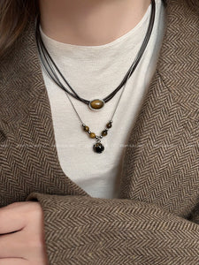 Choker Leather Women's Sweater Chain Niche Style Tigereye