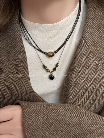 Choker Leather Women's Sweater Chain Niche Style Tigereye