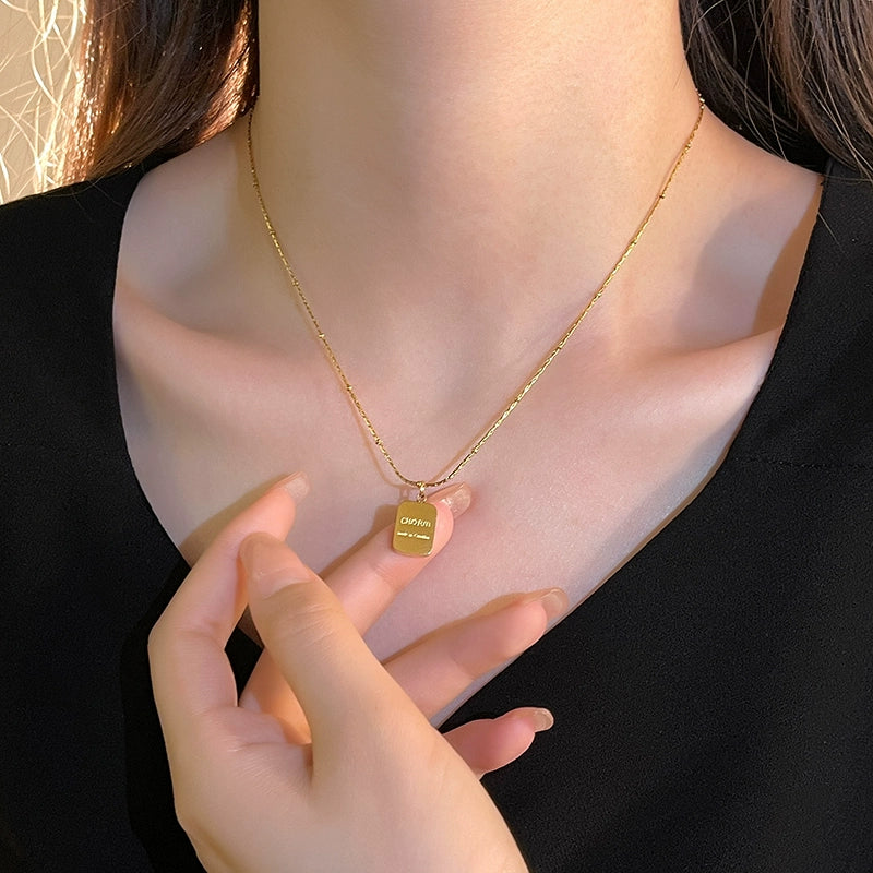 Niche Style Titanium Steel Women's Accessible Luxury Gold Brick Pendant Necklace