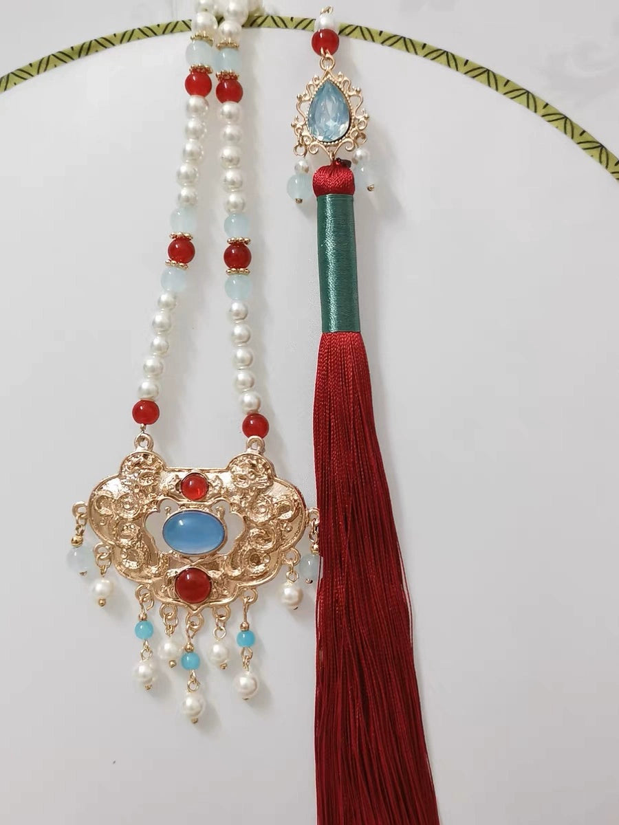 Gradient Tassel Necklace of Precious Stones Cheongsam Accessories Female Han Costume