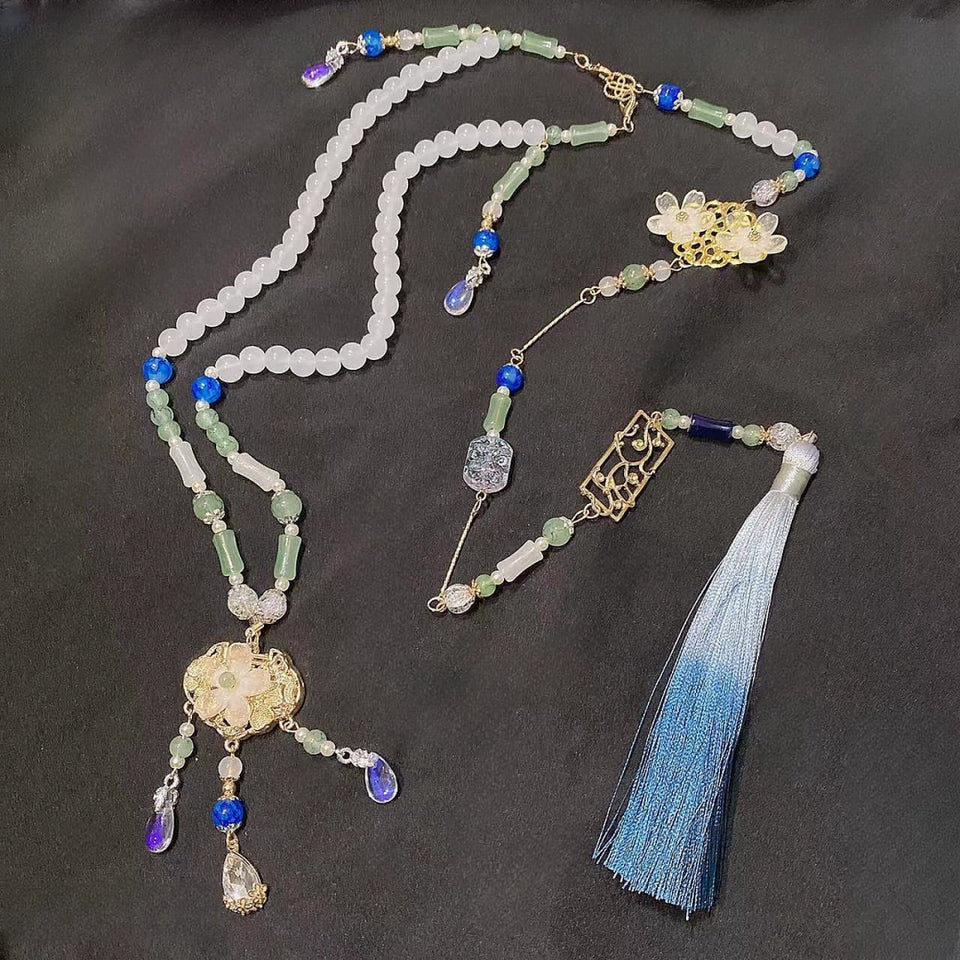 Gradient Tassel Necklace of Precious Stones Cheongsam Accessories Female Han Costume