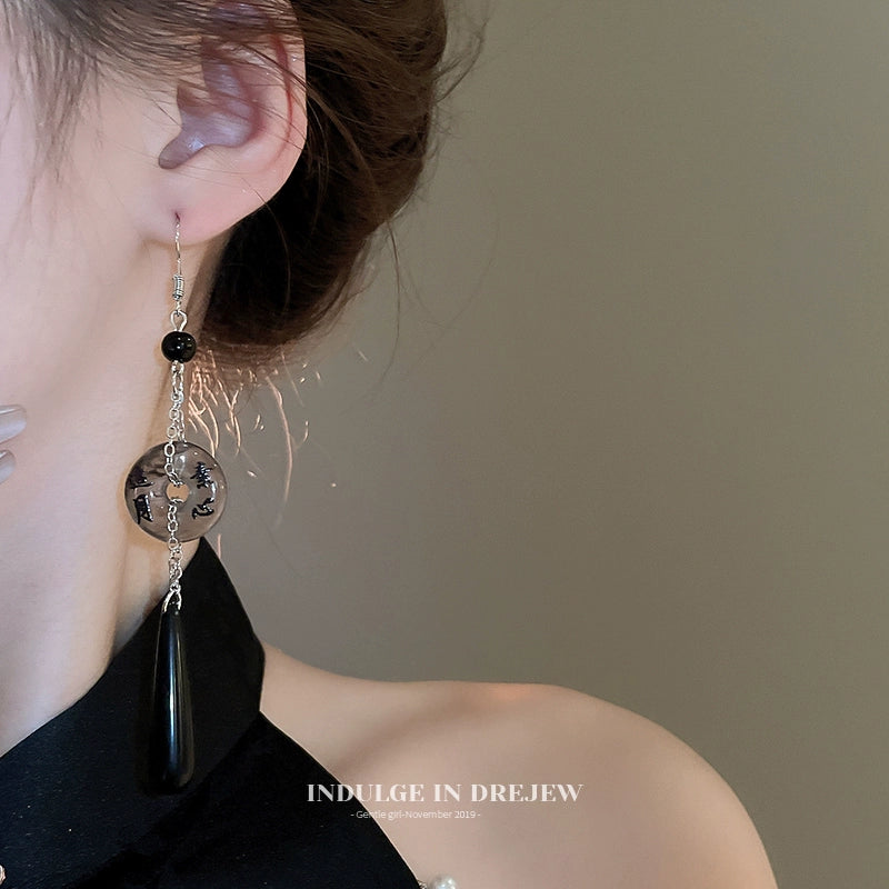 Accessible Luxury Black Fan Best Selling Ancient Style Cheongsam Earrings