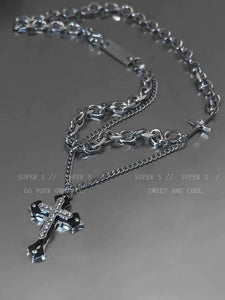 Fashion Cross Double Layer Twin Autumn Winter Street Necklace