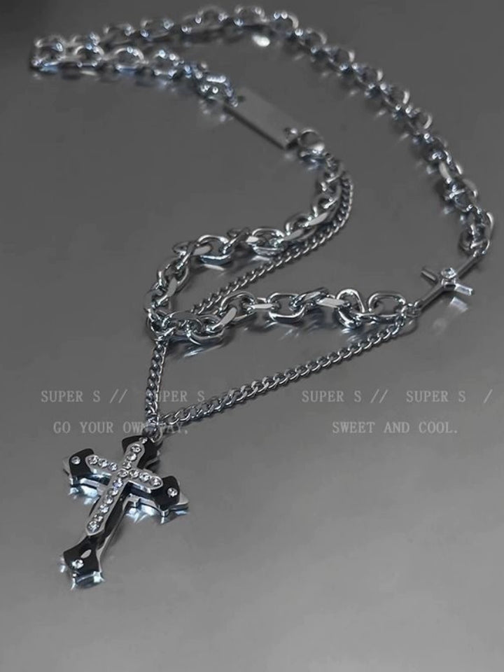 Fashion Cross Double Layer Twin Autumn Winter Street Necklace