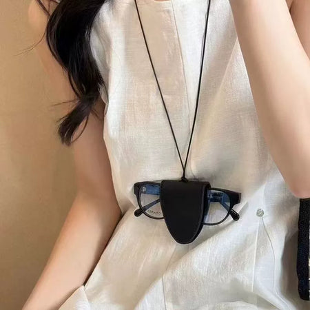 INS Leather Long Halter Portable Glasses Case Necklace