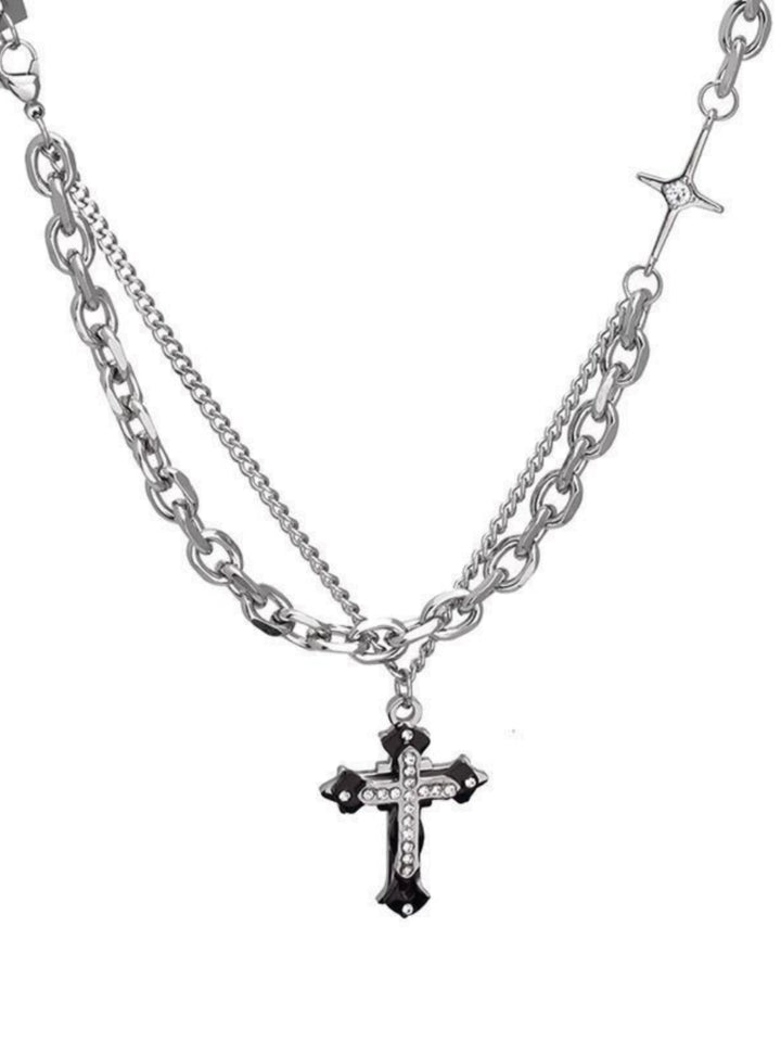 Fashion Cross Double Layer Twin Autumn Winter Street Necklace