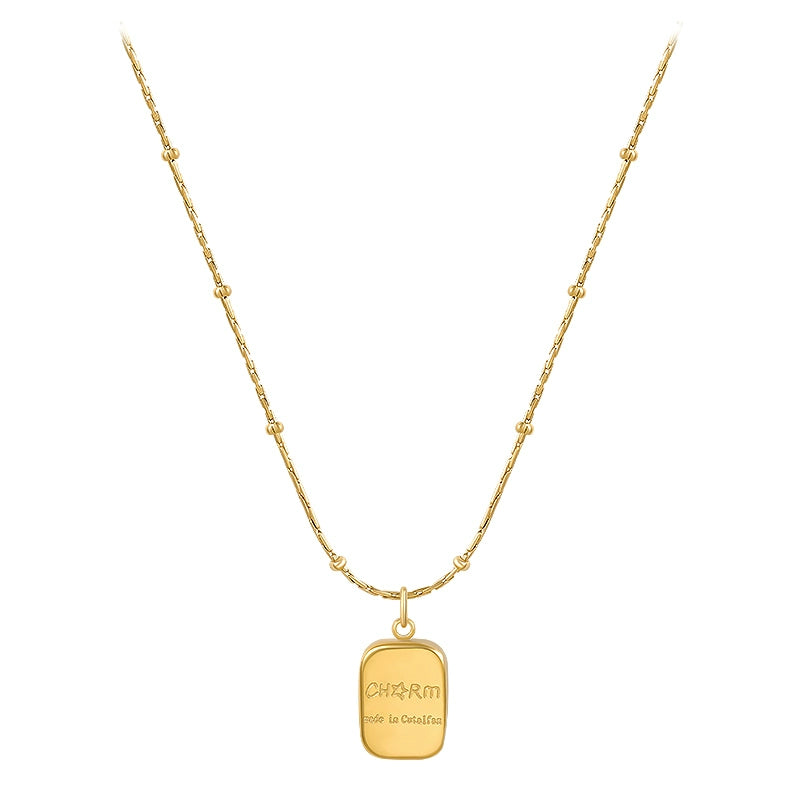Niche Style Titanium Steel Women's Accessible Luxury Gold Brick Pendant Necklace