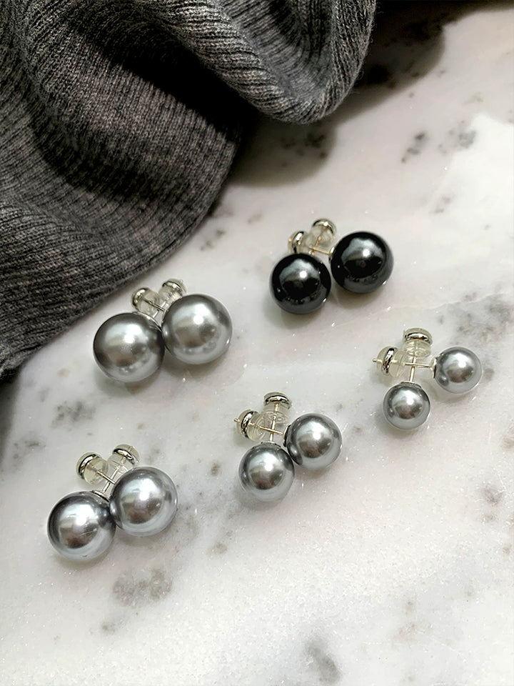 Tahidishijia Women's Platinum Gray French Pearl Stud Earrings