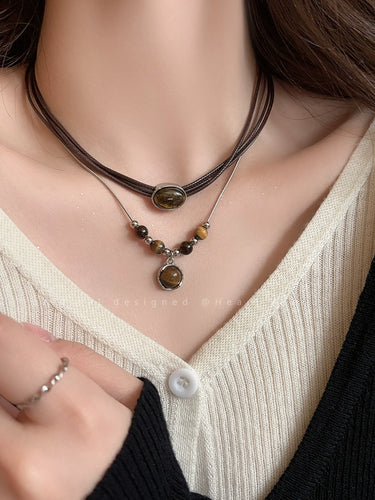 Choker Leather Women's Chinese Clavicle Chain Tigereye