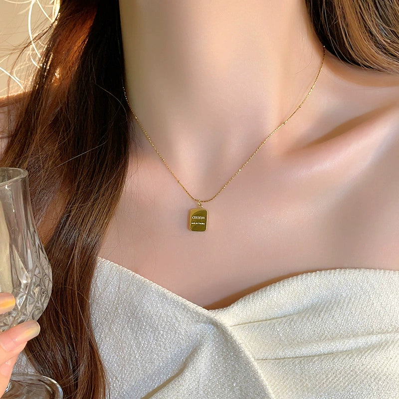 Niche Style Titanium Steel Women's Accessible Luxury Gold Brick Pendant Necklace
