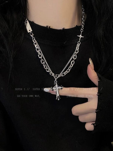 Fashion Cross Double Layer Twin Autumn Winter Street Necklace