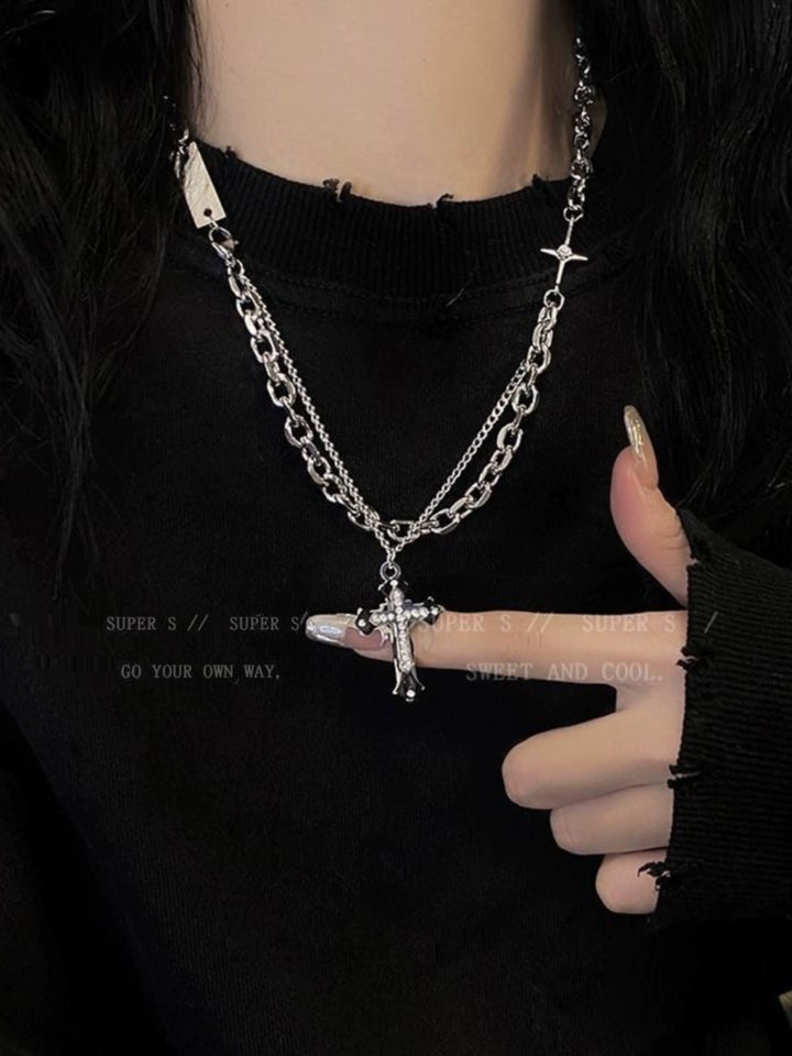 Fashion Cross Double Layer Twin Autumn Winter Street Necklace