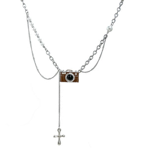 Brown Women's Sweet Cool Sexy Style Pearl Sweatshirt Necklace
