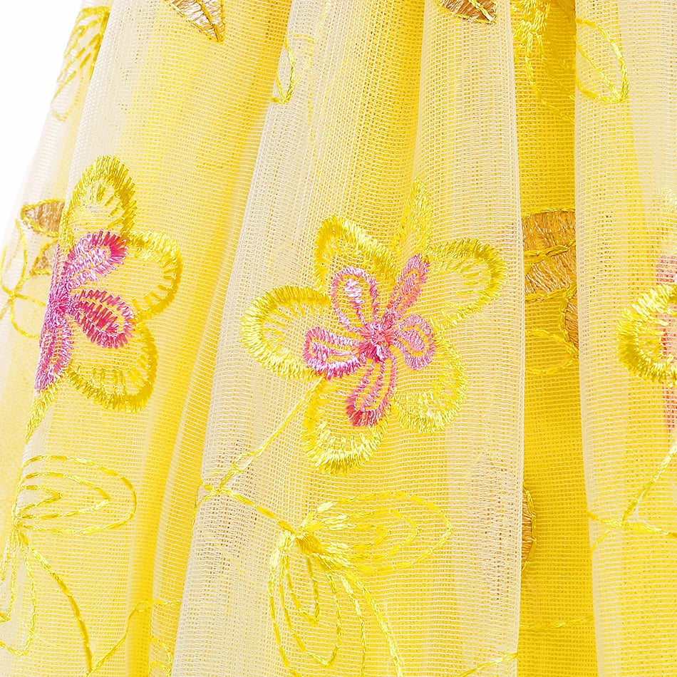 Disney Belle Princess Dress for Girl Kids Floral Ball Gown Child Cosplay Bella Beauty and The Beast Costume Halloween Party - www.sixcolors.us