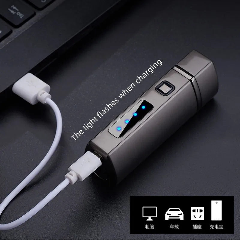 Metal USB Triple Torch Transom LED Jet Cigar Lighter Three Nozzle Turbo Windproof Cigar Lighter Smoking Accessories Men‘s Gift