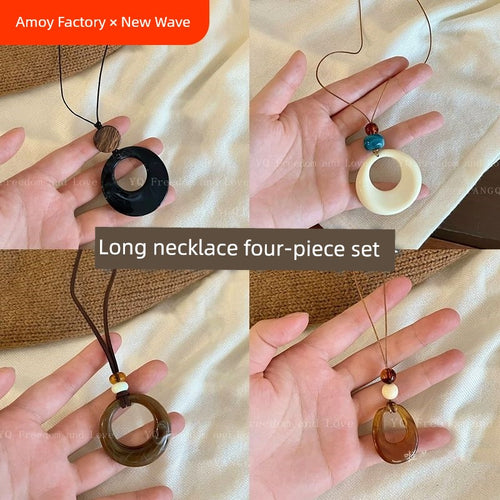 Niche Style Ring Pendant Long Women's Sweater Chain Black Rope