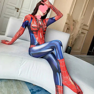 Women Girls Sexy Spiderman Jumpsuit Black Zentai Cosplay Costume Halloween Carnival Party Dress - www.sixcolors.us
