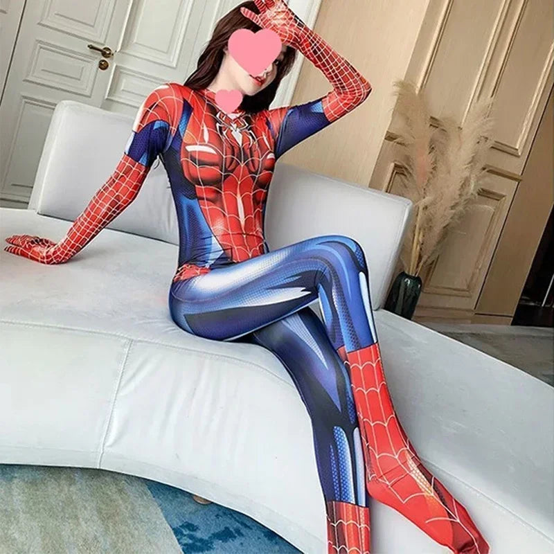 Women Girls Sexy Spiderman Jumpsuit Black Zentai Cosplay Costume Halloween Carnival Party Dress - www.sixcolors.us