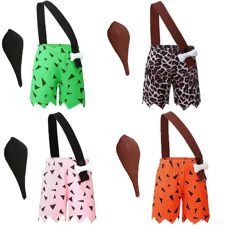 Halloween Toddler Kids Girls Boys Caveman Costume Dog Bones Historical Cavegirl Mesh Tulle Dress One-Shoulder Strap Party Outfit - www.sixcolors.us
