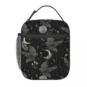 Crow Moon Insulated Lunch Bag for Camping Travel Halloween Spooky Witch Portable Thermal Cooler Bento Box Women Kids - www.sixcolors.us
