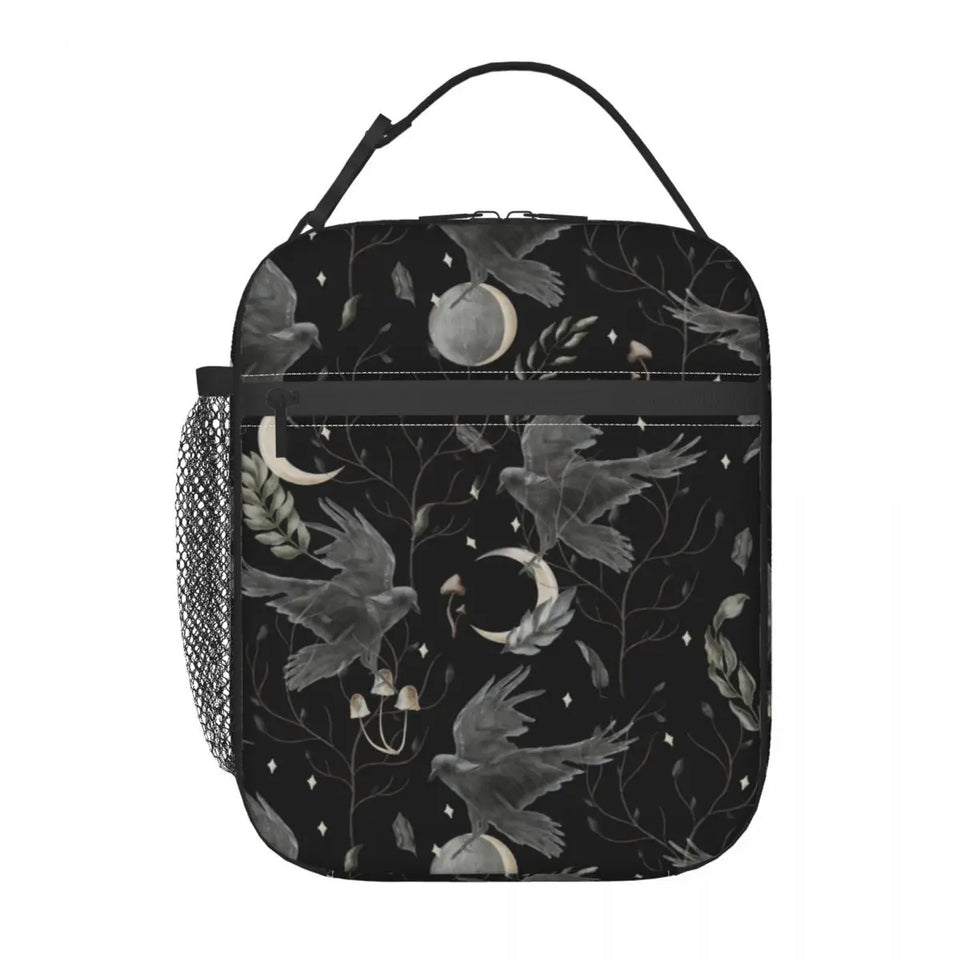 Crow Moon Insulated Lunch Bag for Camping Travel Halloween Spooky Witch Portable Thermal Cooler Bento Box Women Kids - www.sixcolors.us