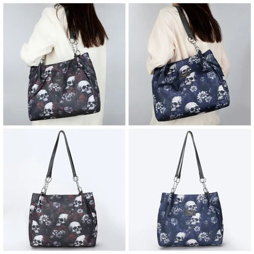 Large Capacity Printed Skeleton Tote Bag Multifunctional Shopping Bags Gothic Style Bag Oxford Cloth Fashion Halloween Handbag - www.sixcolors.us