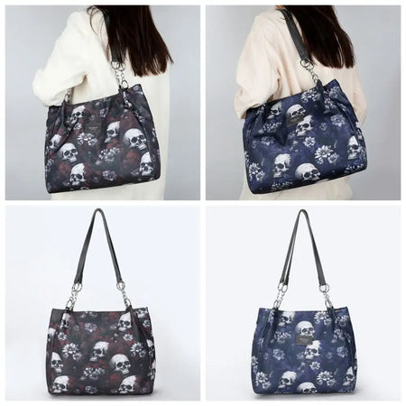 Large Capacity Printed Skeleton Tote Bag Multifunctional Shopping Bags Gothic Style Bag Oxford Cloth Fashion Halloween Handbag - www.sixcolors.us