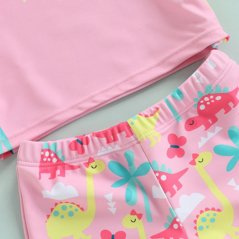 Girl s Two-Piece Floral Print Swimsuit Baby Toddler Kid Girl Ruffle Sleeve Tops Bottoms Set with Bow Detail