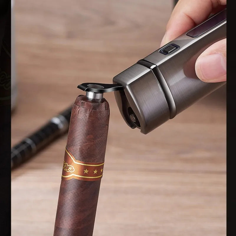 Metal USB Triple Torch Transom LED Jet Cigar Lighter Three Nozzle Turbo Windproof Cigar Lighter Smoking Accessories Men‘s Gift