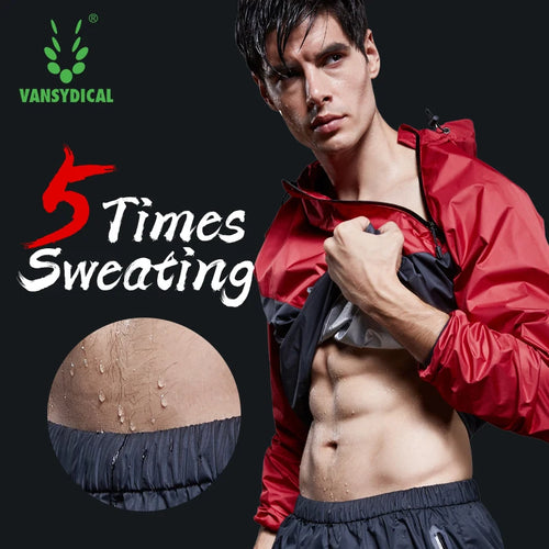VANSYDICAL Running Jacket Men Pullover Hooded Long Sleeve Sportswear Gym Fitness Training Weight Loss Sweating Sauna Sport Shirt