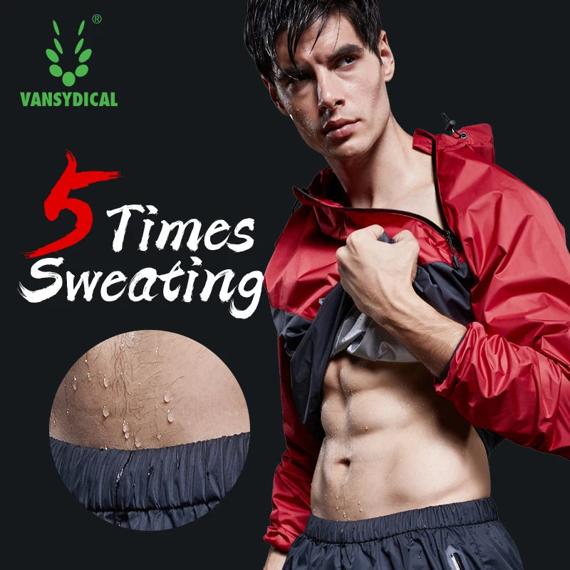 VANSYDICAL Running Jacket Men Pullover Hooded Long Sleeve Sportswear Gym Fitness Training Weight Loss Sweating Sauna Sport Shirt