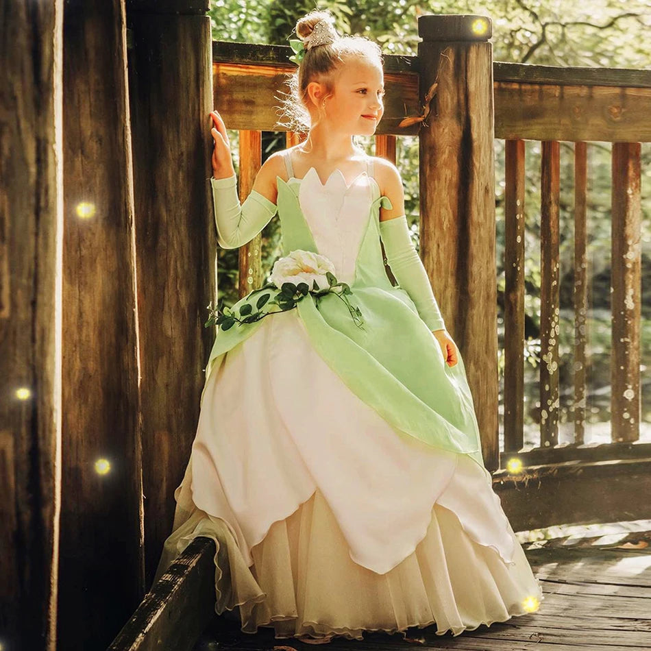 Luxury Tiana Dress For Girl Disney Princess Outfits Kid Halloween Fantasy Cosplay Costume Tiana And The Frog Dress Up Theme Sets - www.sixcolors.us