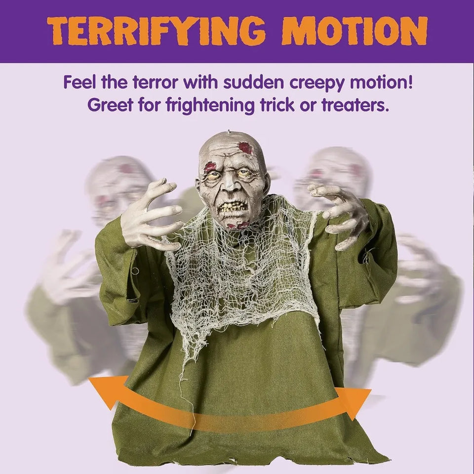Halloween Animated Zombie Groundbreaker with Light Up Eyes Creepy Animatronic Decorations with Movable Arms for Halloween - www.sixcolors.us