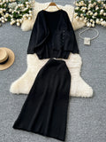 EWQ Women's Sweet Strapless Vest Long Sleeved Knitted Cardigan Jacket+sweater Skirt Y2k Korean Fashion Tide Autumn 2024 SM11652
