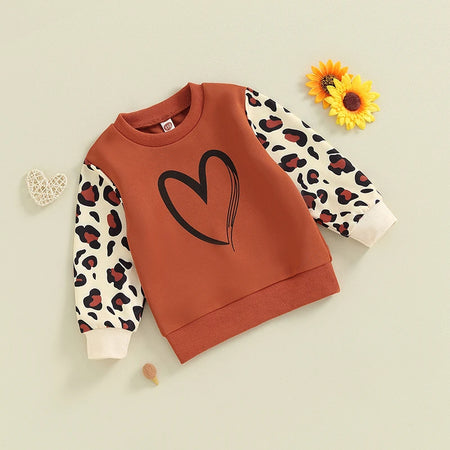 Girl Clothes 2-6 Years Liitle Kids Valentine s Day Outfits Long Sleeve Heart Print Sweatshirt Oversized Sweater Shirt