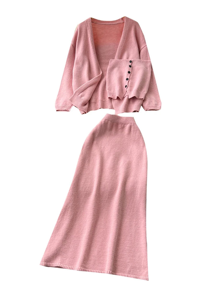 EWQ Women's Sweet Strapless Vest Long Sleeved Knitted Cardigan Jacket+sweater Skirt Y2k Korean Fashion Tide Autumn 2024 SM11652