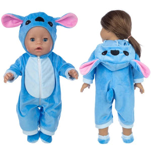 Disney Stitch 18 Inch Dolls Toys Clothes Conjoined Pajamas with Hat  Cartoon Cute Hoodies Rompers Suit Baby Christmas Gift