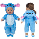 Disney Stitch 18 Inch Dolls Toys Clothes Conjoined Pajamas with Hat  Cartoon Cute Hoodies Rompers Suit Baby Christmas Gift