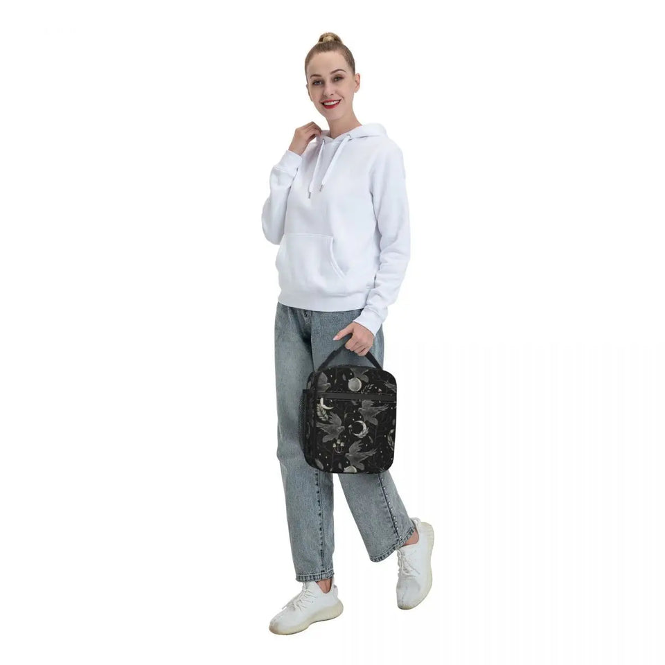 Crow Moon Insulated Lunch Bag for Camping Travel Halloween Spooky Witch Portable Thermal Cooler Bento Box Women Kids - www.sixcolors.us