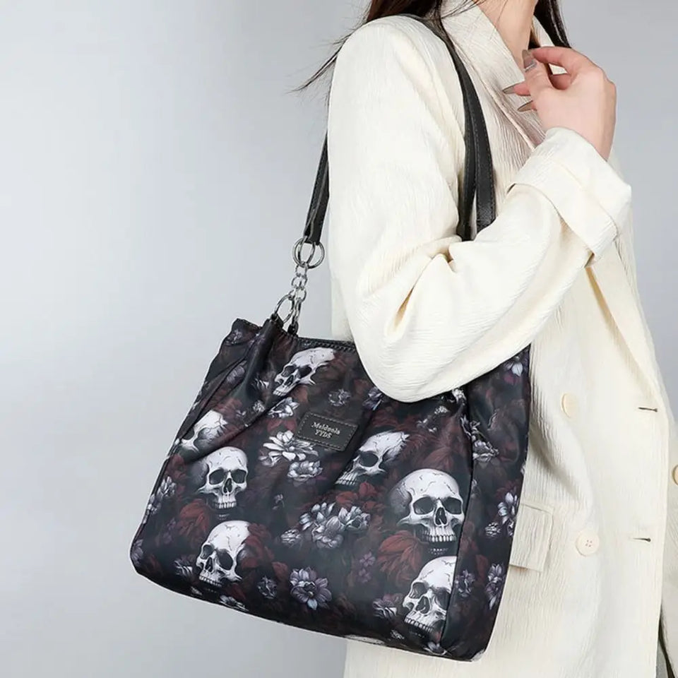 Large Capacity Printed Skeleton Tote Bag Multifunctional Shopping Bags Gothic Style Bag Oxford Cloth Fashion Halloween Handbag - www.sixcolors.us